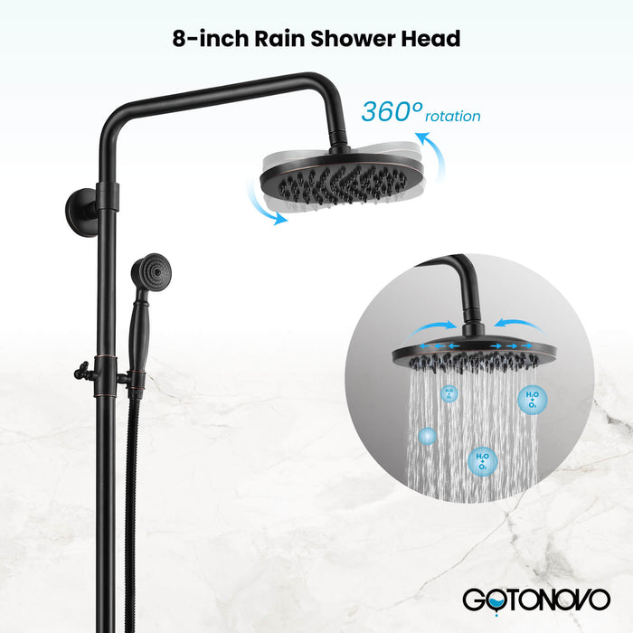 Gotonovo Exposed Shower System 8-Inch Rainfall Shower Faucet Dual Cross Handle Bathroom Bathtub Hand Spray Tub Tap Bathroom Fixtures