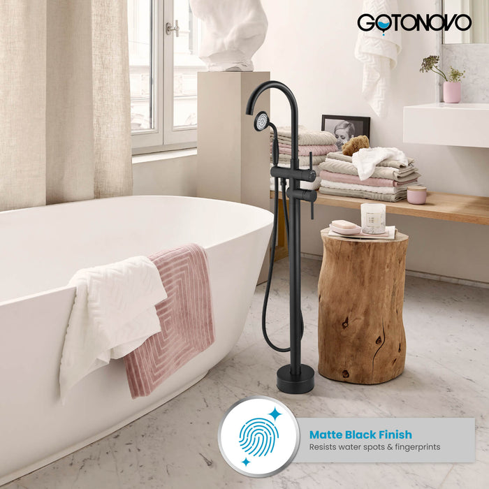 gotonovo Freestanding Bathtub Faucet Tub Filler with Hand Held Shower Floor-Mount High Flow Brass Bathtub Faucet with Hand Sprayer