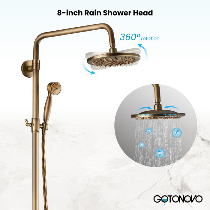 Gotonovo Exposed Shower System 8-Inch Rainfall Shower Faucet Dual Cross Handle Bathroom Bathtub Hand Spray Tub Tap Bathroom Fixtures