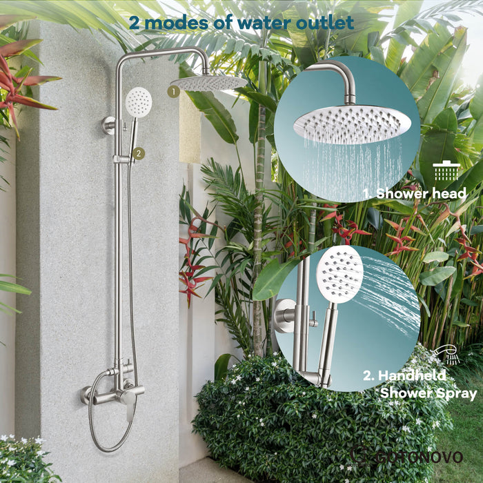 gotonovo Outdoor Shower System Set 8 inch Shower Head Single Handle High Pressure Hand Spray Wall Mount Dual Function Rainfall Shower Fixture