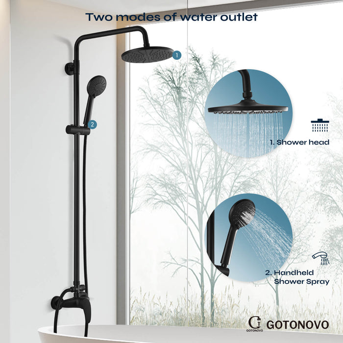 Gotonovo Exposed Shower Faucet Matte Black 8 inch Rain ABS Shower Head and Handheld Sprayer Shower Fixture Combo System Unit Set