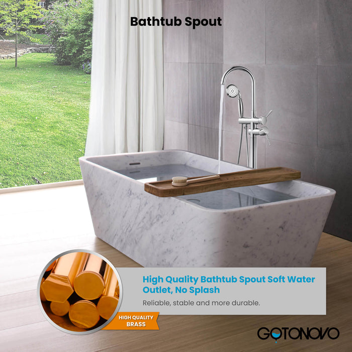 gotonovo Freestanding Bathtub Faucet Tub Filler with Hand Held Shower Floor-Mount High Flow Brass Bathtub Faucet with Hand Sprayer