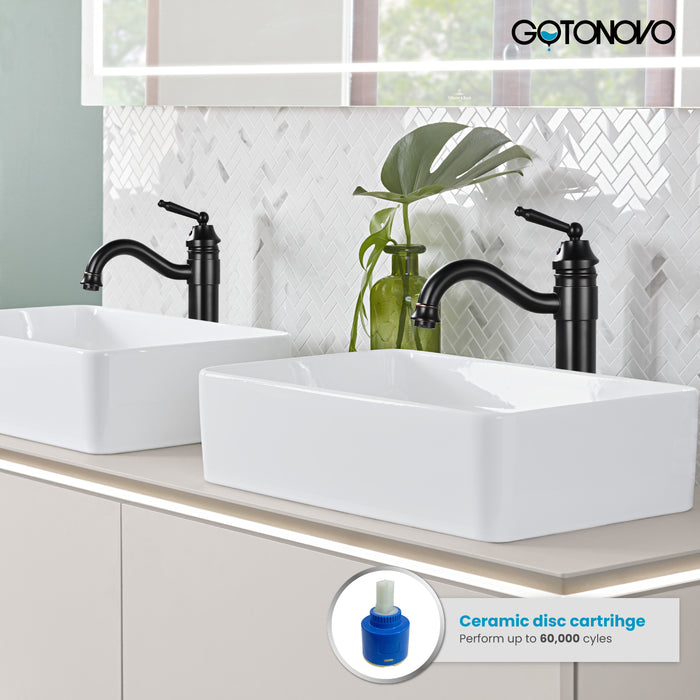 Brass Single Handle Bathroom Sink Faucet Brass Long Reach Bathroom Faucet Mixer Tap with Pop Up Drain Included Hot and Cold Water Hose