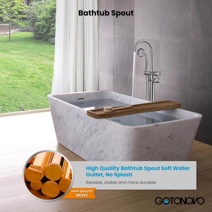 gotonovo Freestanding Bathtub Faucet Tub Filler with Hand Held Shower Floor-Mount High Flow Brass Bathtub Faucet with Hand Sprayer