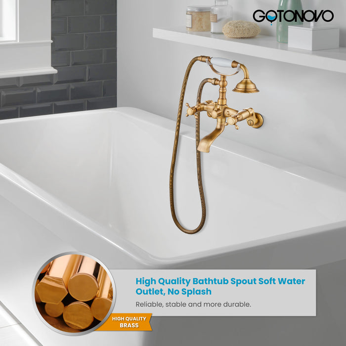 gotonovo Clawfoot Bathtub Faucet Tub Filler with Hand Held Shower Faucet Set Victorian Double Cross Handle 6 Inch Center Adjustable Swing Arms Tub Mount Short Adapter