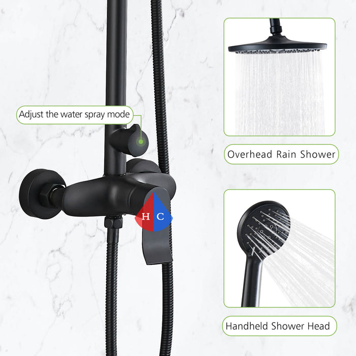Gotonovo Matte Black Exposed Shower Fixture Combo Set 9 Inch ABS Round Rainfall Showerhead with ABS Handheld Sprayer Wall Mount Shower System Adjustable Slide Bar