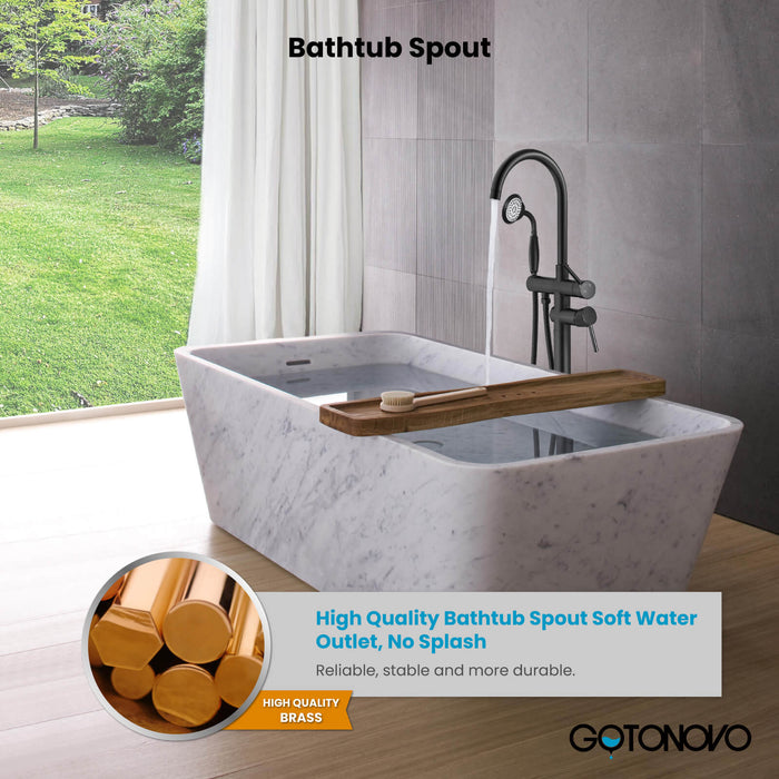 gotonovo Freestanding Bathtub Faucet Tub Filler with Hand Held Shower Floor-Mount High Flow Brass Bathtub Faucet with Hand Sprayer
