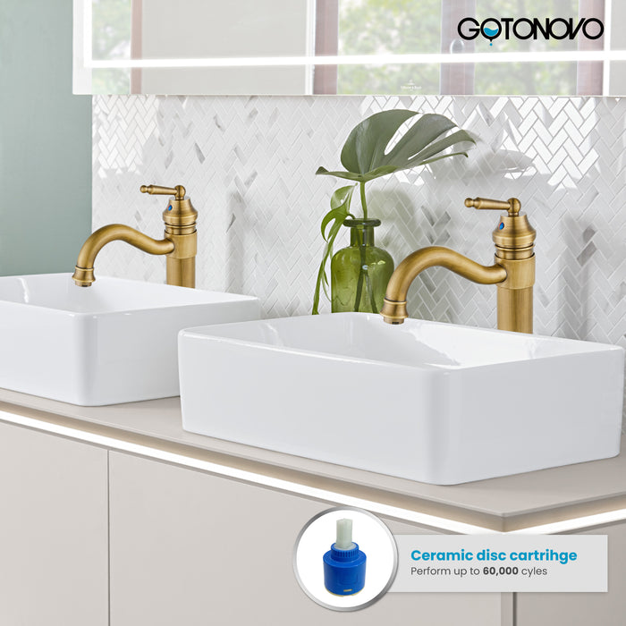 Brass Single Handle Bathroom Sink Faucet Brass Long Reach Bathroom Faucet Mixer Tap with Pop Up Drain Included Hot and Cold Water Hose