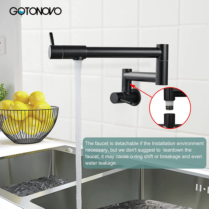 gotonovo Pot Filler Faucet Folding Stretchable Wall Mount Kitchen Restaurant Sink Faucet SUS304 Stainless Steel with Double Joint Swing Arm Single Hole Two Handles Commercial NPT