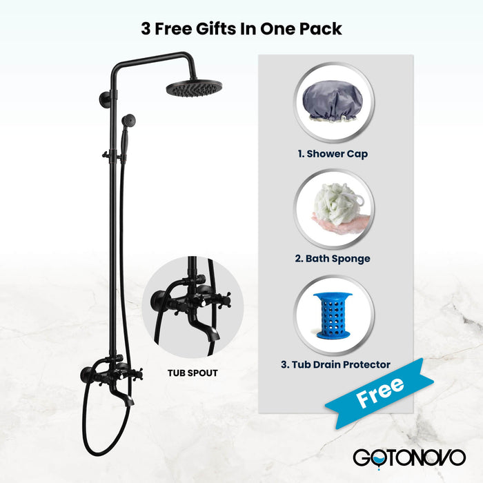 Gotonovo Exposed Shower System 8-Inch Rainfall Shower Faucet Dual Cross Handle Bathroom Bathtub Hand Spray Tub Tap Bathroom Fixtures