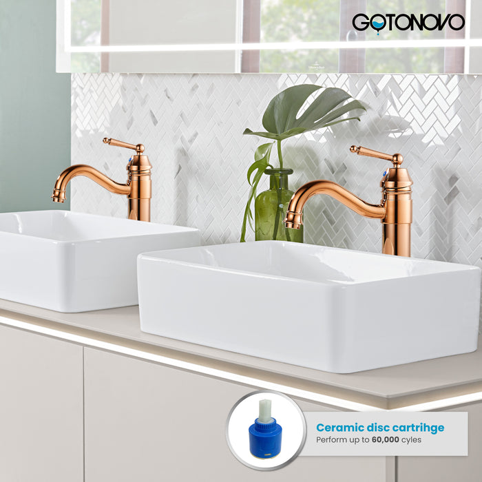 Brass Single Handle Bathroom Sink Faucet Brass Long Reach Bathroom Faucet Mixer Tap with Pop Up Drain Included Hot and Cold Water Hose