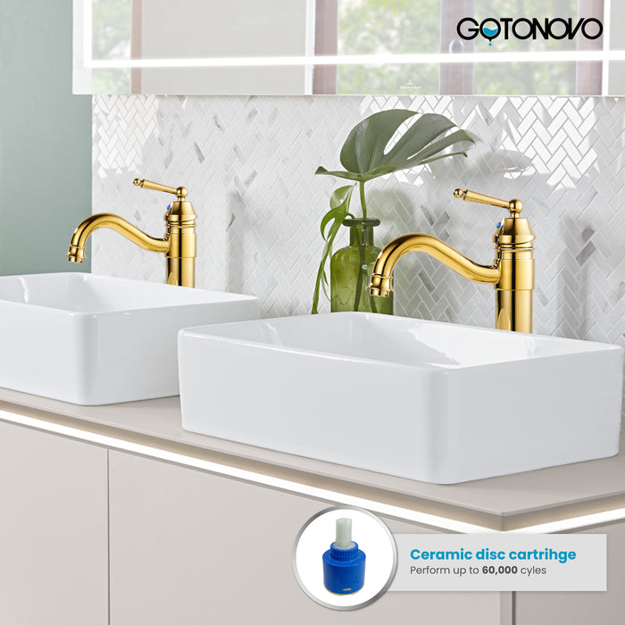 Brass Single Handle Bathroom Sink Faucet Brass Long Reach Bathroom Faucet Mixer Tap with Pop Up Drain Included Hot and Cold Water Hose