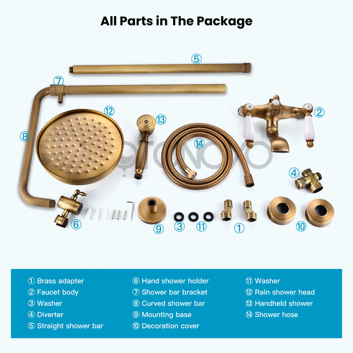 Gotonovo Exposed Shower System 8-inch Shower Head Fixture with Handheld Spray Double Lever Handle Tub Spout Triple Function Bathroom Wall Mount