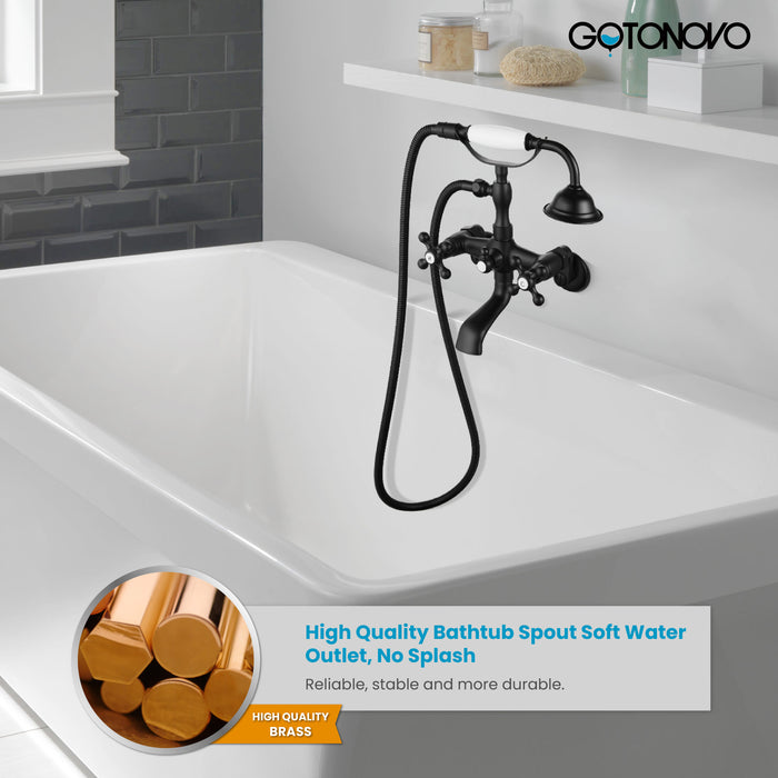gotonovo Clawfoot Bathtub Faucet Tub Filler with Hand Held Shower Faucet Set Victorian Double Cross Handle 6 Inch Center Adjustable Swing Arms Tub Mount Short Adapter
