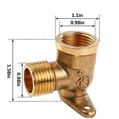 G1/2" Male x G1/2" Female Straight Thread Brass Pipe Fittings 90 Degree Drop Ear Elbow 1 Piece Nominal Copper Pipe Threaded