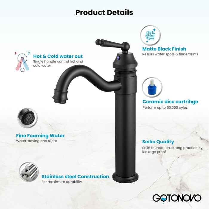 Brass Single Handle Bathroom Sink Faucet Brass Long Reach Bathroom Faucet Mixer Tap with Pop Up Drain Included Hot and Cold Water Hose