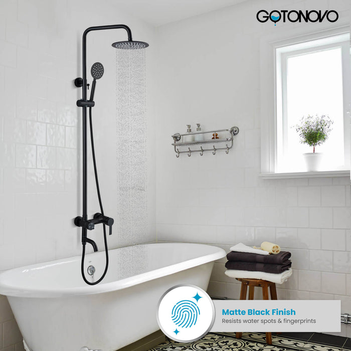 gotonovo Shower Fixture Wall Mount SUS 304 Stainless Steel Triple Function with Hand Sprayer and Tub Spout 8 Inch Rainfall Shower Head Shower faucet Set Bathroom Complete Set