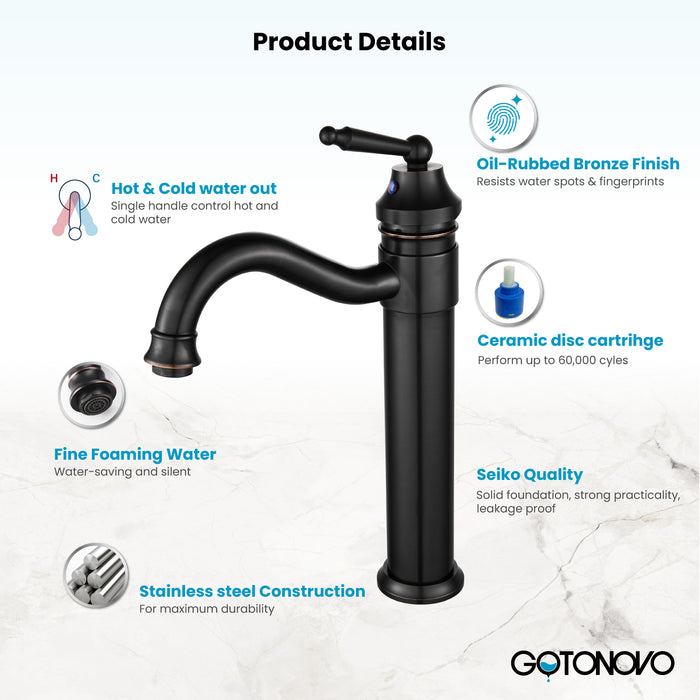 Brass Single Handle Bathroom Sink Faucet Brass Long Reach Bathroom Faucet Mixer Tap with Pop Up Drain Included Hot and Cold Water Hose