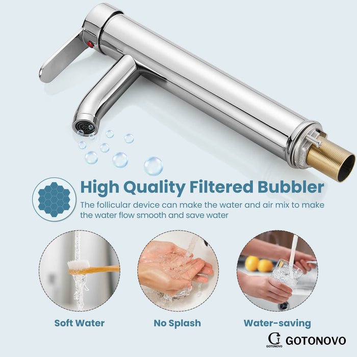 gotonovo Bathroom Sink Faucet 1 Handle Single Hole Deck Mount Tall type Faucet with Pop Up Drain Combo