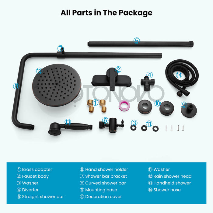 gotonovo douchesysteem met zichtbare pijp 8 inch regendouchekop douchekraan armatuur comboset messing enkele handgreep met handsproeier verstelbare schuifbalk dubbele functies