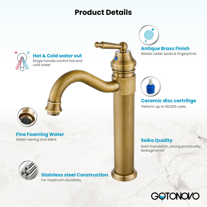 Brass Single Handle Bathroom Sink Faucet Brass Long Reach Bathroom Faucet Mixer Tap with Pop Up Drain Included Hot and Cold Water Hose