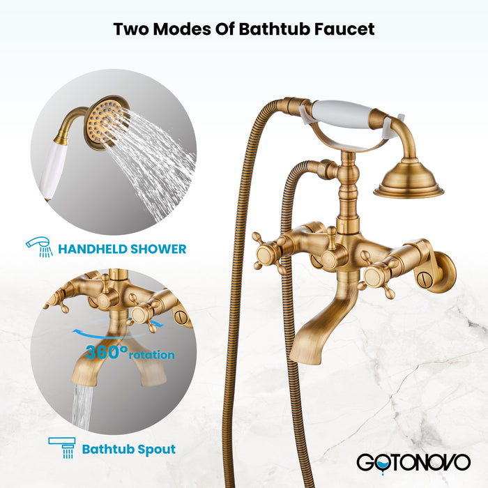 gotonovo Clawfoot Bathtub Faucet Tub Filler with Hand Held Shower Faucet Set Victorian Double Cross Handle 6 Inch Center Adjustable Swing Arms Tub Mount Short Adapter