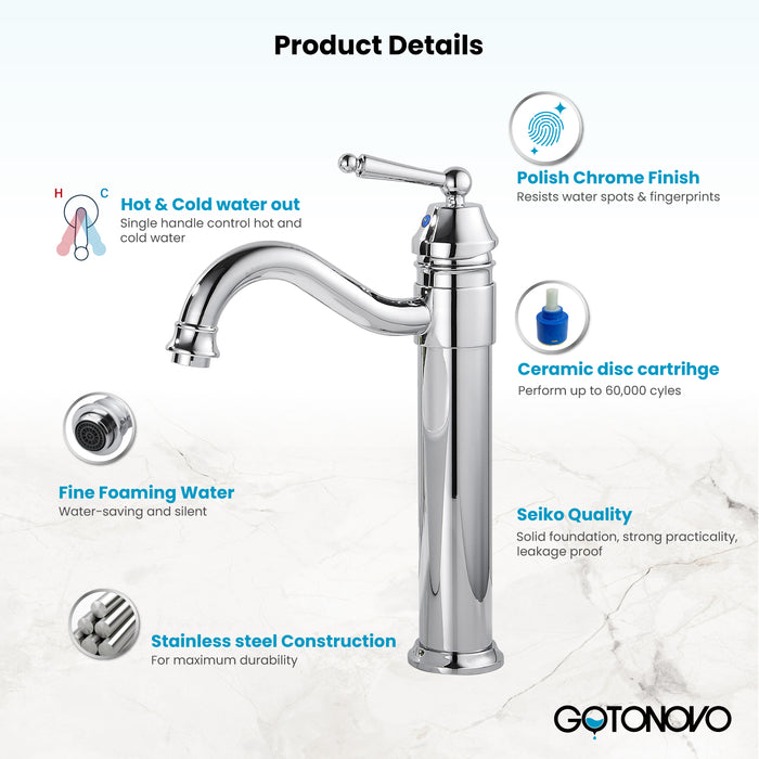 Brass Single Handle Bathroom Sink Faucet Brass Long Reach Bathroom Faucet Mixer Tap with Pop Up Drain Included Hot and Cold Water Hose