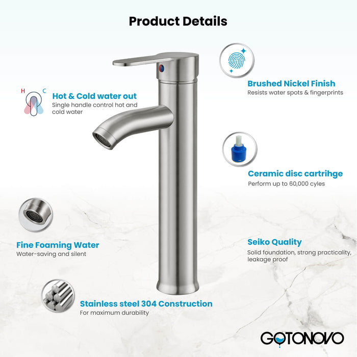 gotonovo Bathroom Vessel Sink Faucet Single Handle Lavatory Vanity Mixer Tap Tall Spout Single Hole