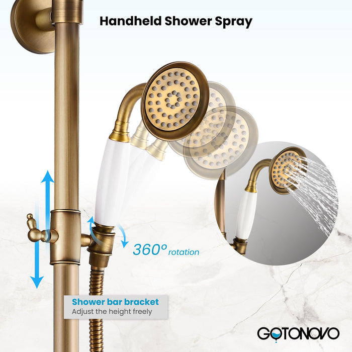 Gotonovo Exposed Shower System 8 Inch Rainfall Shower Head Dual Cross Handle with Handheld Spray Bathroom Shower System Wall Mount