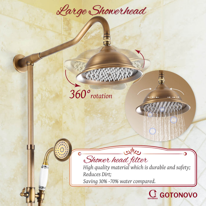 Shower System Set Complete 8 Rain Shower Faucet 2 Double Knobs Handle Triple Function Tub Spout Shower Fixture Unit 12 Inch Extention