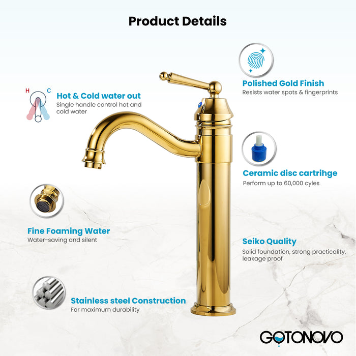Brass Single Handle Bathroom Sink Faucet Brass Long Reach Bathroom Faucet Mixer Tap with Pop Up Drain Included Hot and Cold Water Hose