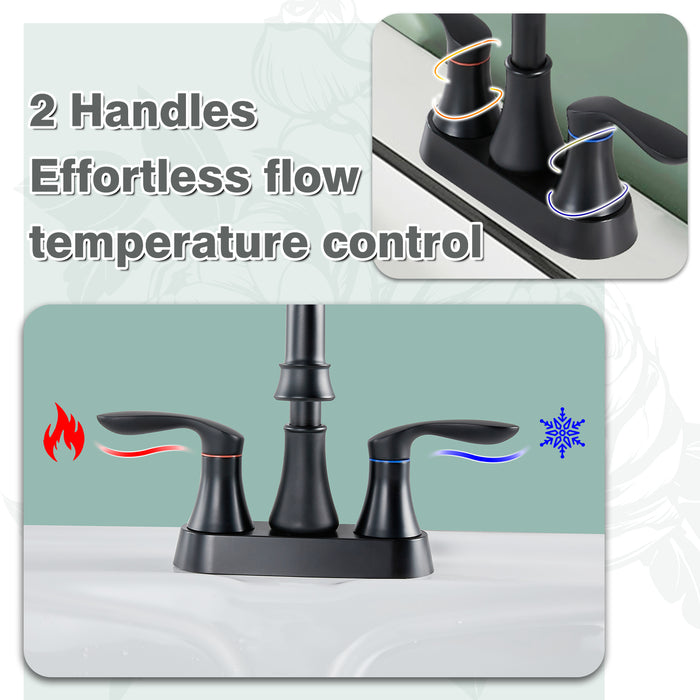 gotonovo Swivel Spout 2 Handle Lever Lavatory Bathroom Vessel Sink Faucet 4-Inch Centerset Deck Mount Mixer Tap with Metal Pop-up Drain Overflow and Faucet Supply Lines