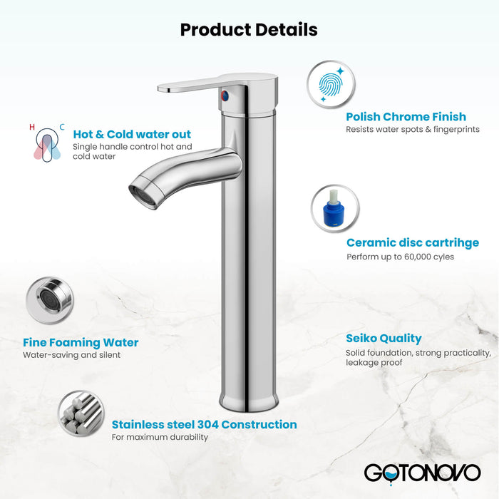 gotonovo Bathroom Vessel Sink Faucet Single Handle Lavatory Vanity Mixer Tap Tall Spout Single Hole