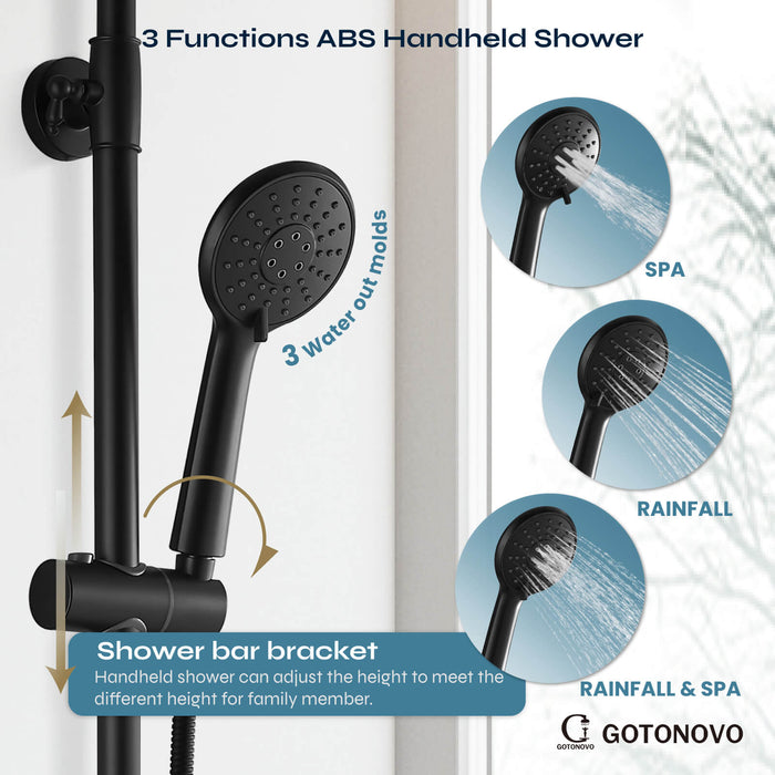 gotonovo Exposed Shower Set 8inch Top Shower Double Knobs cross Handle with Tub Spout Triple Function Shower Fixture System Set