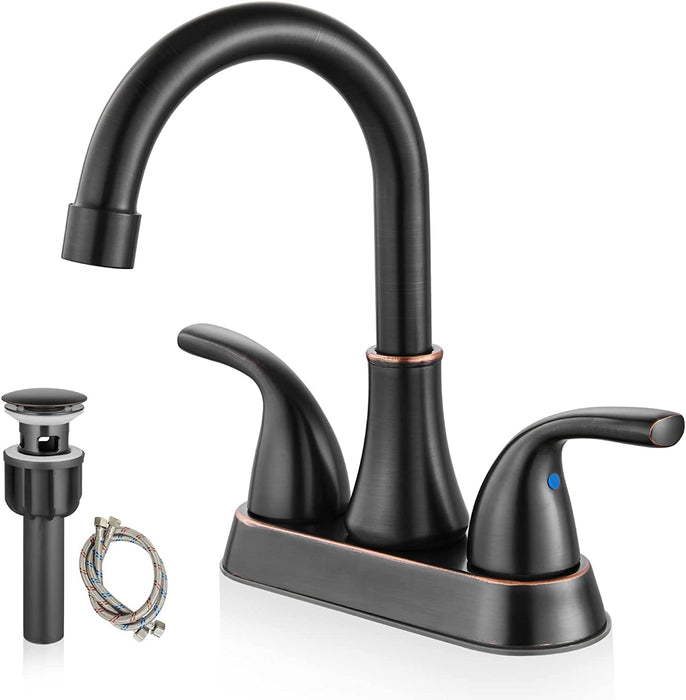 Gotonovo 4 Inch Centerset Bathroom Sink Faucet 2 Hole Lavatory Mixer Tap Deck Mount 2 Handles with Pop Up Drain and Water Supply Lines