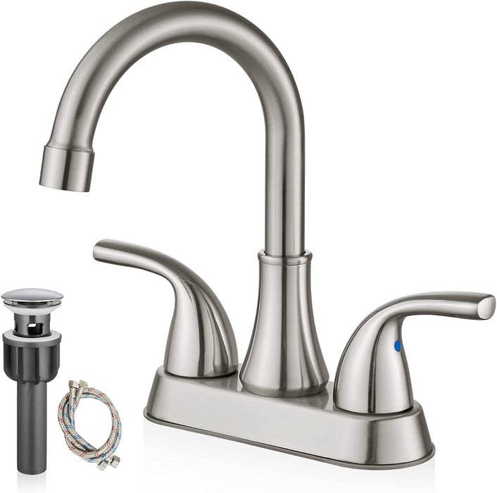 Gotonovo 4 Inch Centerset Bathroom Sink Faucet 2 Hole Lavatory Mixer Tap Deck Mount 2 Handles with Pop Up Drain and Water Supply Lines