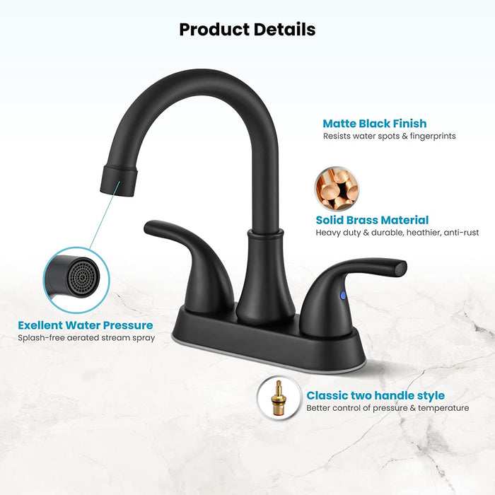 Gotonovo 4 Inch Centerset Bathroom Sink Faucet 2 Hole Lavatory Mixer Tap Deck Mount 2 Handles with Pop Up Drain and Water Supply Lines