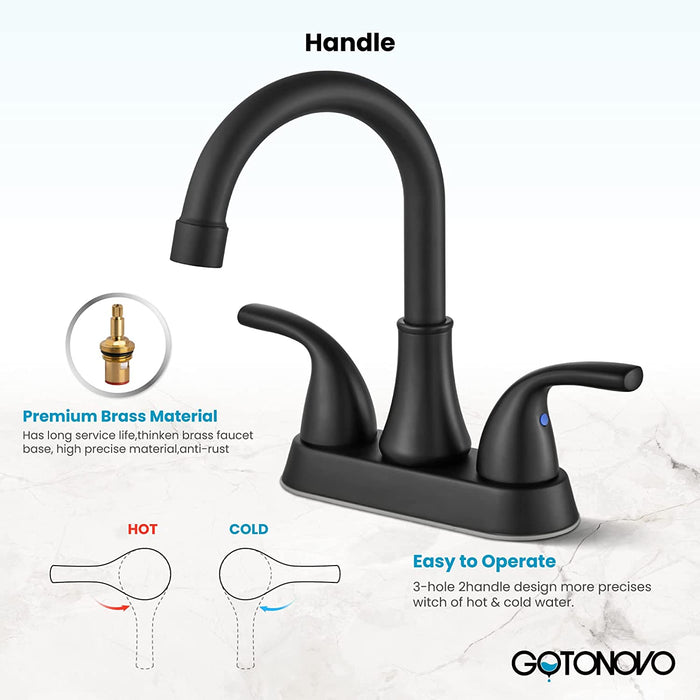 Gotonovo 4 Inch Centerset Bathroom Sink Faucet 2 Hole Lavatory Mixer Tap Deck Mount 2 Handles with Pop Up Drain and Water Supply Lines