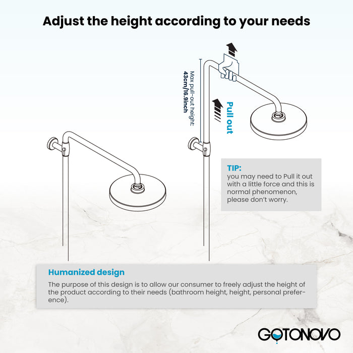 Gotonovo Exposed Shower System 8-inch Shower Head Fixture with Handheld Spray Double Lever Handle Tub Spout Triple Function Bathroom Wall Mount
