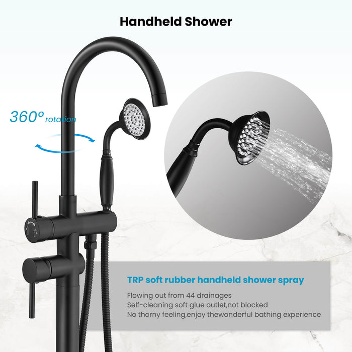 gotonovo Freestanding Bathtub Faucet Tub Filler with Hand Held Shower Floor-Mount High Flow Brass Bathtub Faucet with Hand Sprayer