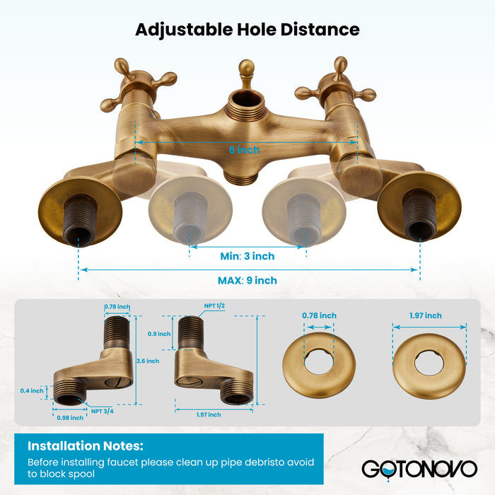 gotonovo Clawfoot Bathtub Faucet Tub Filler with Hand Held Shower Faucet Set Victorian Double Cross Handle 6 Inch Center Adjustable Swing Arms Tub Mount Short Adapter