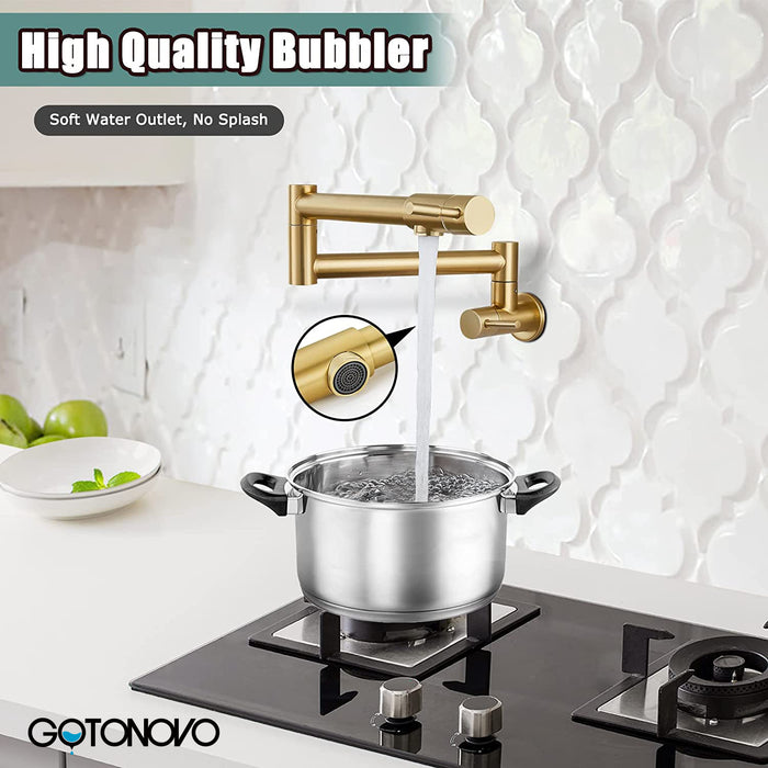 gotonovo Pot Filler Faucet Folding Stretchable Wall Mount Kitchen Restaurant Sink Faucet SUS304 Stainless Steel with Double Joint Swing Arm Single Hole Two Handles Commercial NPT