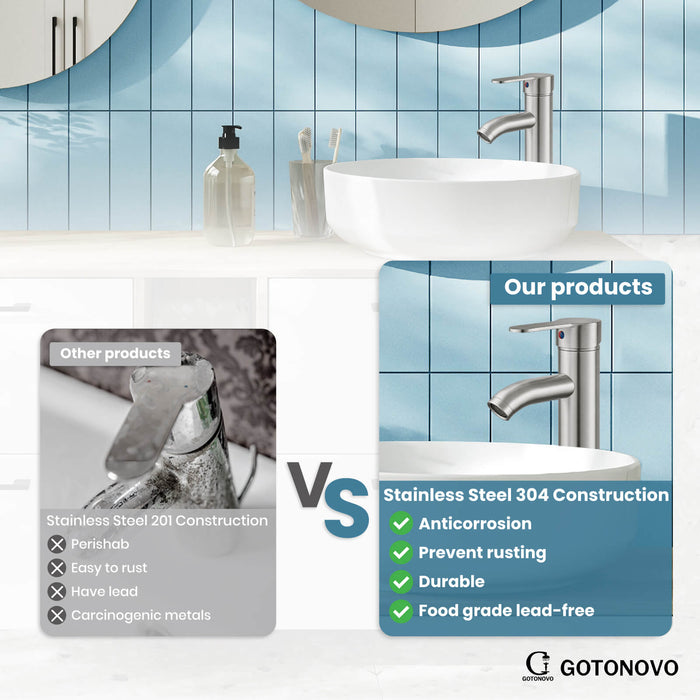 gotonovo Bathroom Sink Faucet 1 Handle Single Hole Deck Mount Tall type Faucet with Pop Up Drain Combo