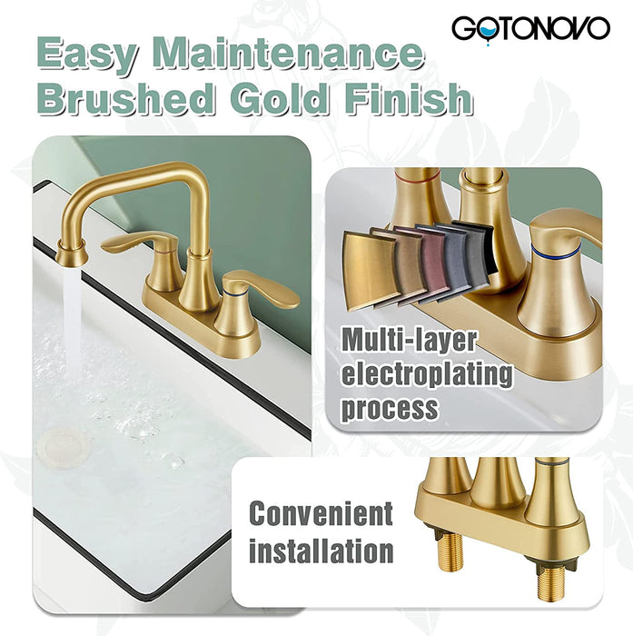 gotonovo Swivel Spout 2 Handle Lever Lavatory Bathroom Vessel Sink Faucet 4-Inch Centerset Deck Mount Mixer Tap with Metal Pop-up Drain Overflow and Faucet Supply Lines