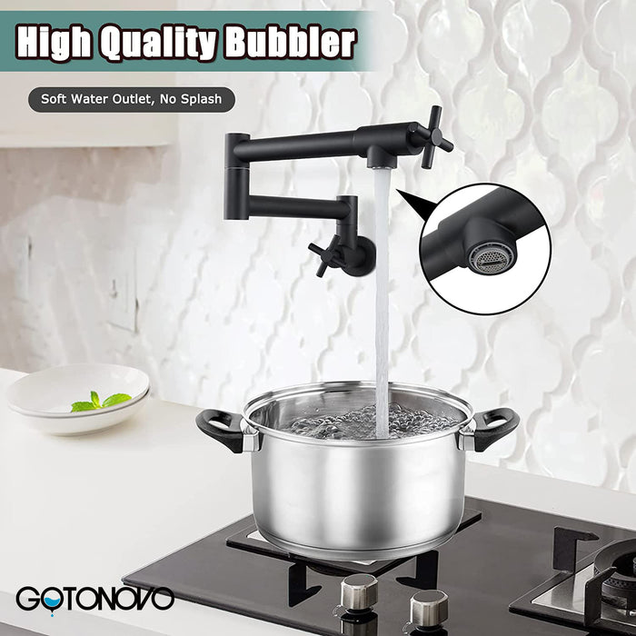 gotonovo Pot Filler Kitchen Faucet Stainless Steel SUS304 Two Cross Handle Single Hole Spout Wall Mounted Stretchable Swing Arm Commercial Kitchen Sink Faucet Control Water