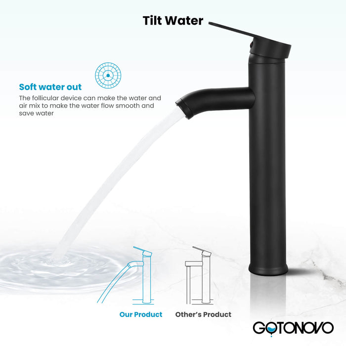 gotonovo Bathroom Vessel Sink Faucet Single Handle Lavatory Vanity Mixer Tap Tall Spout Single Hole