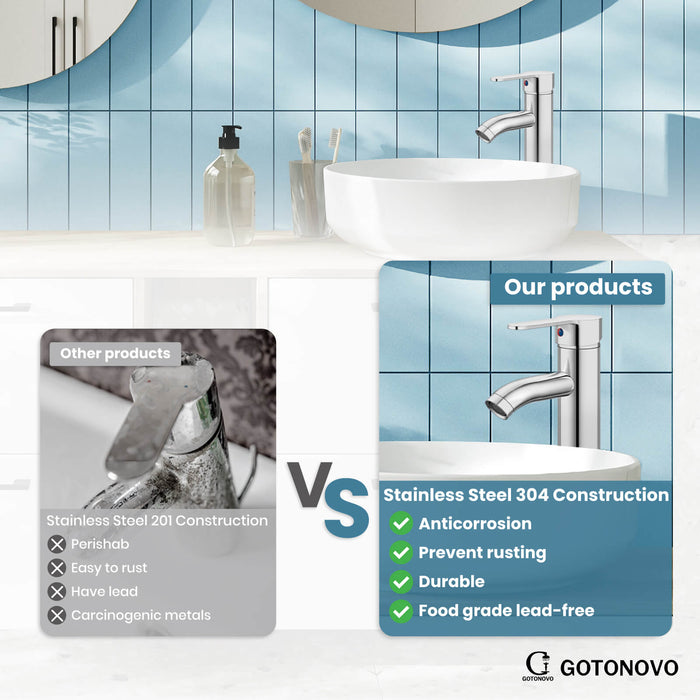 gotonovo Bathroom Sink Faucet 1 Handle Single Hole Deck Mount Tall type Faucet with Pop Up Drain Combo