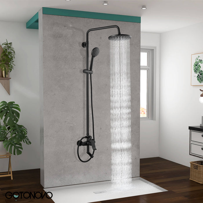 Exposed Bathroom Shower System Faucet Set Matte Black 8 Inch ABS Single 1 Handle ABS Shower Head Handheld Shower Adjustable Slide Bar Hand Spray Tub Spout Wall Mount Complete Set