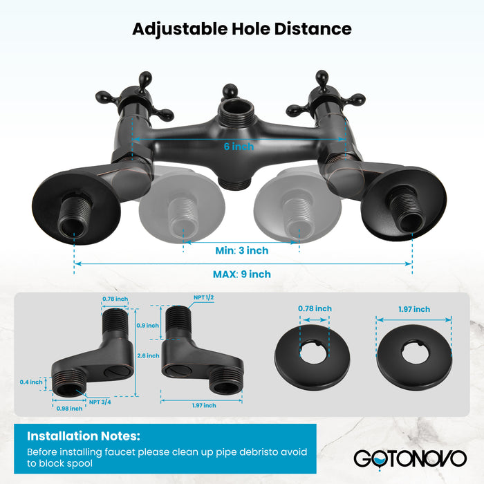 gotonovo Clawfoot Bathtub Faucet Tub Filler with Hand Held Shower Faucet Set Victorian Double Cross Handle 6 Inch Center Adjustable Swing Arms Tub Mount Short Adapter