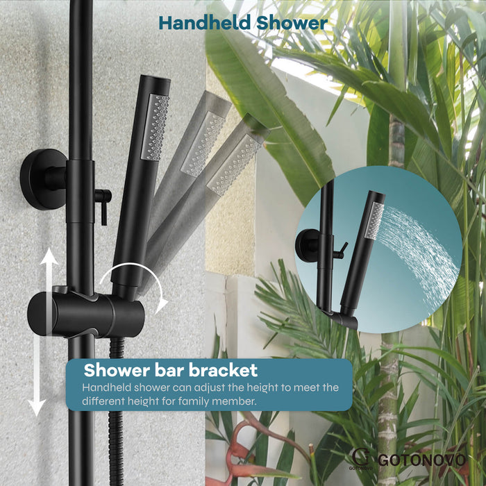 gotonovo Outdoor Shower System Set 8 inch Shower Head Single Handle High Pressure Hand Spray Wall Mount Dual Function Rainfall Shower Fixture